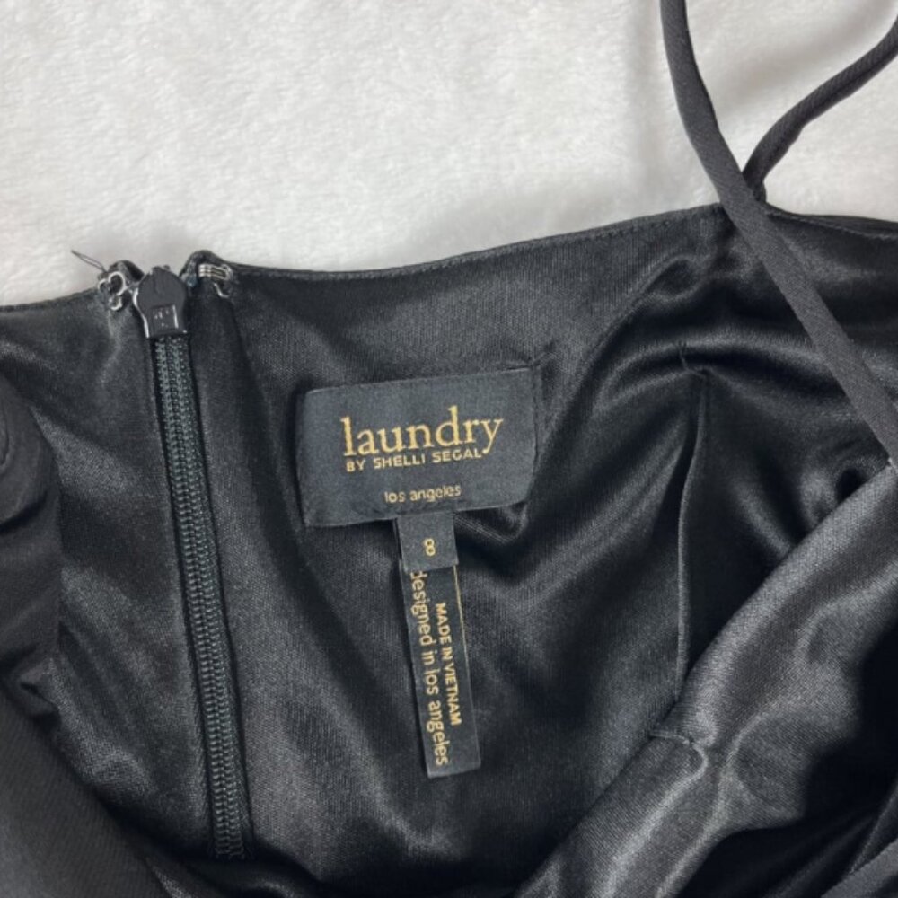 Laundry Shelli Segal Black Cowl Neck Ruched Midi Dress Cocktail Evening - Picture 5 of 5